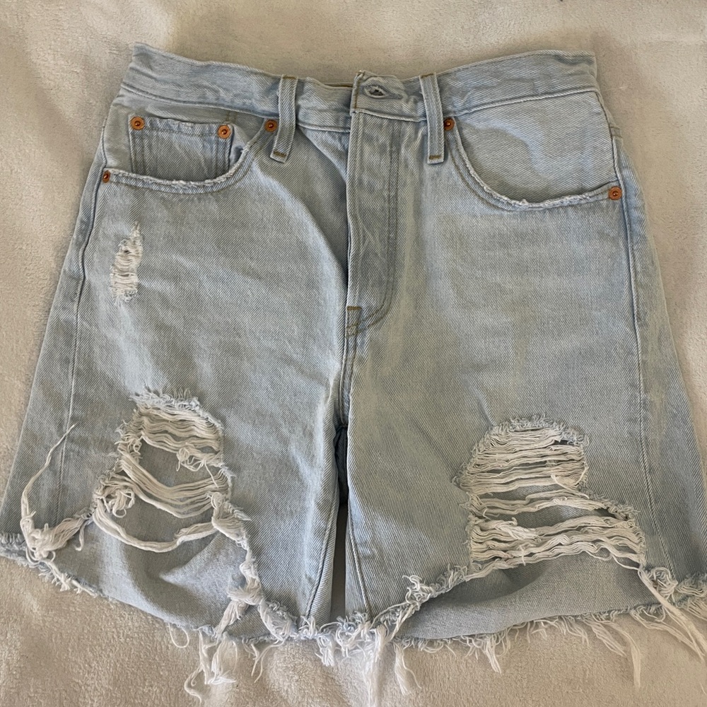 Levi's Women's Blue Ripped Denim Shorts